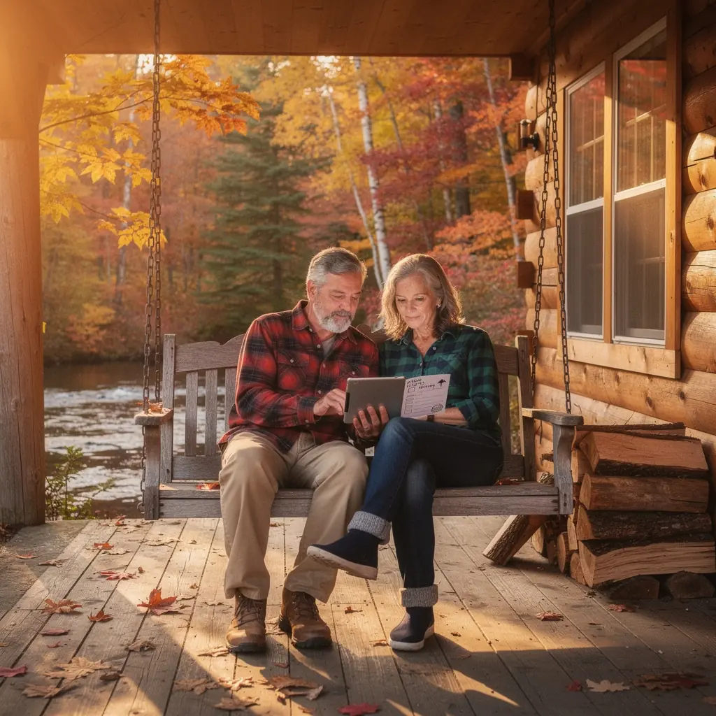 Rodzina pakująca plecaki przed wyjazdem na wycieczkę do lasu.
