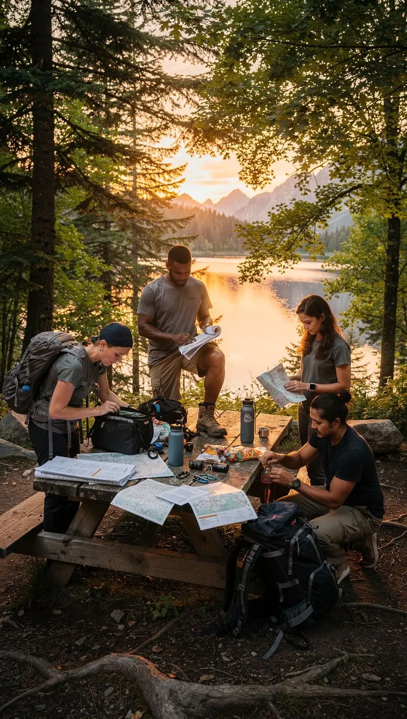 Grupa przyjaciół rozkładająca koc na trawie w parku, przygotowująca piknik.