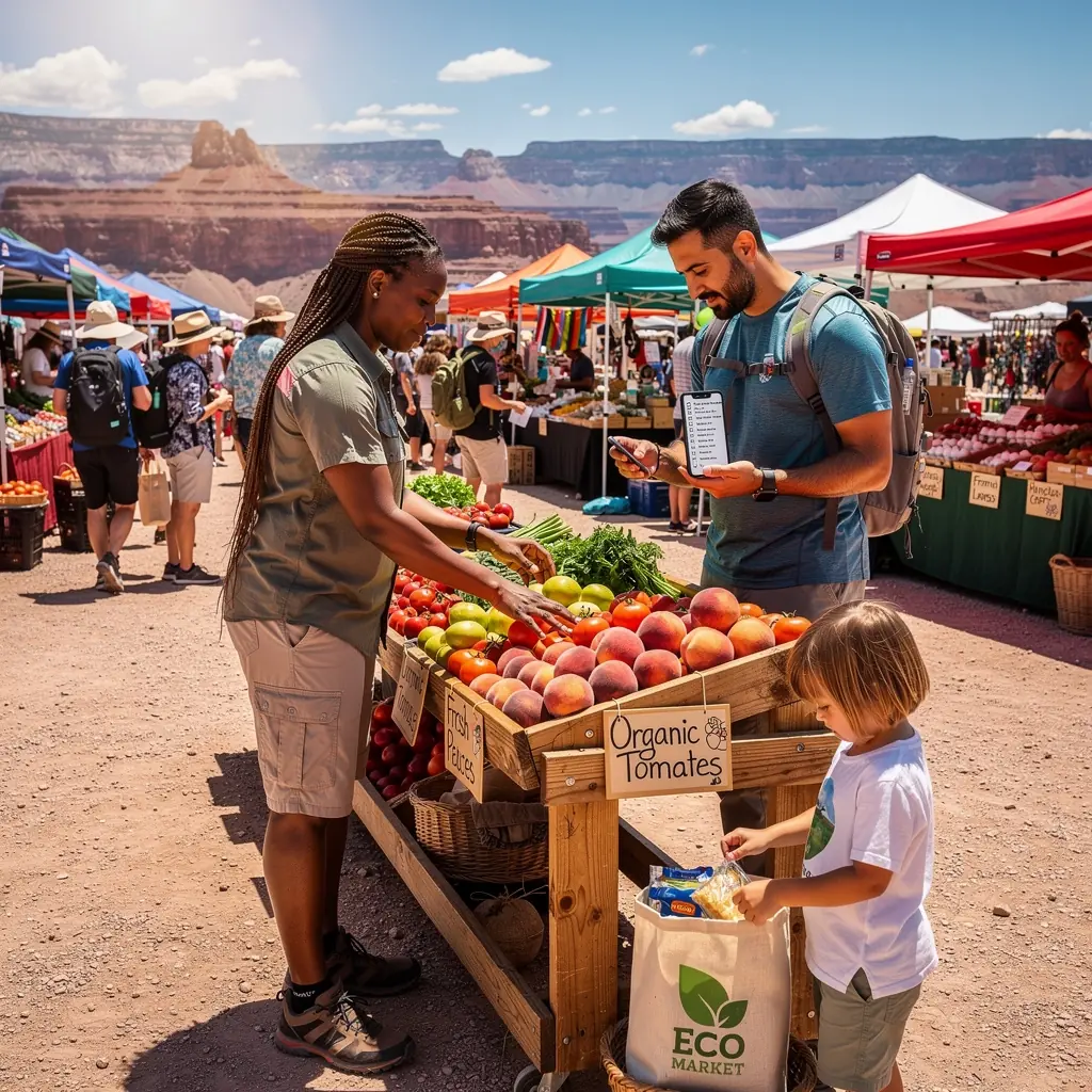 Widok na malowniczy park narodowy z górami w tle i turystami spacerującymi po szlaku.